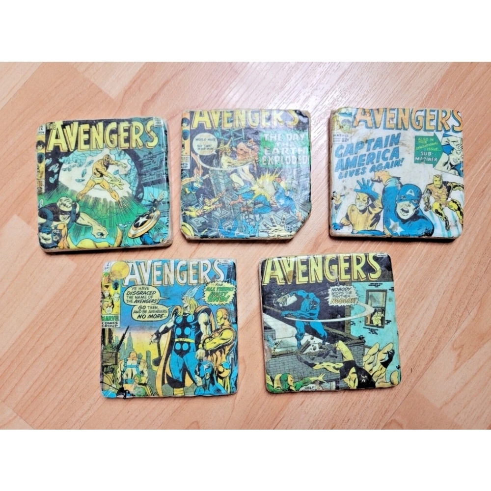 Handmade Marvel Avengers stone coasters set of 5